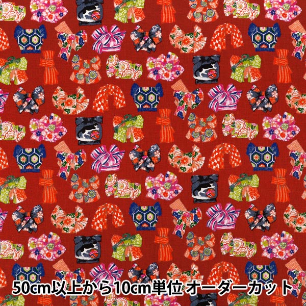 [Cantidad desde 5] Tela "láminas Patrón obi estilo japonés rojo COCO-2510-2D”