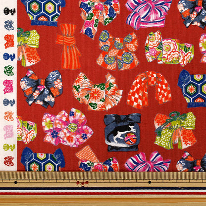 [Cantidad desde 5] Tela "láminas Patrón obi estilo japonés rojo COCO-2510-2D”