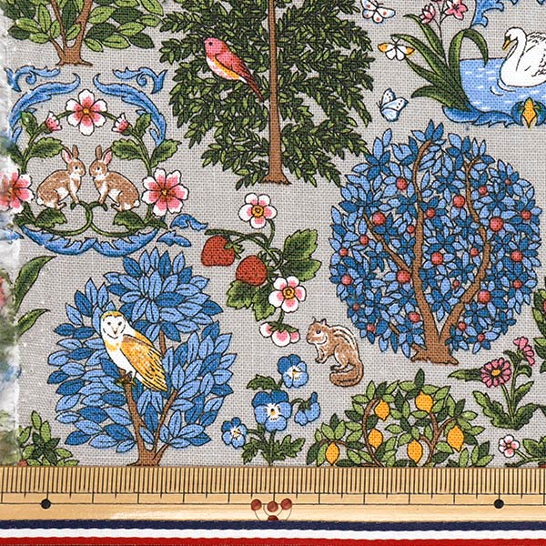 [Cantidad a partir de 5] Tela "Canvas de lino de algodón bosque de animales gris R9011-1c"