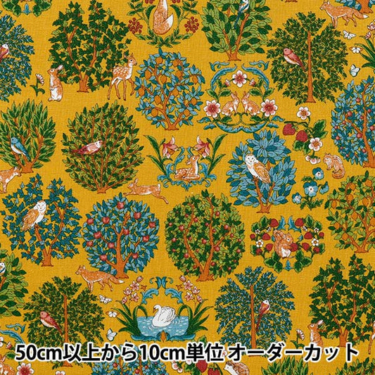 [Количество, начиная с 5] Ткань "Хлопковое льняное холст Животный лес Желтый R9011-1D"