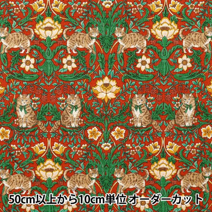 [Quantità a partire da 5] Tessuto "Cotton Linen tela gatto giardino rosso r9011-2b"