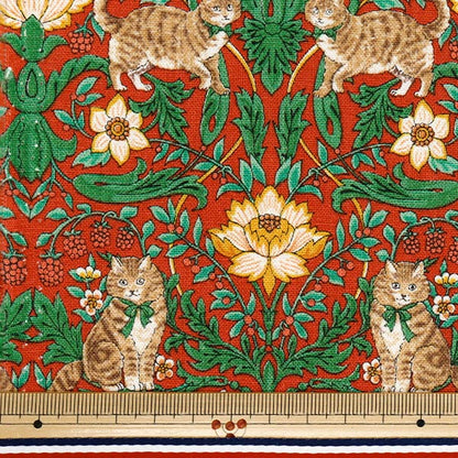 [Quantità a partire da 5] Tessuto "Cotton Linen tela gatto giardino rosso r9011-2b"