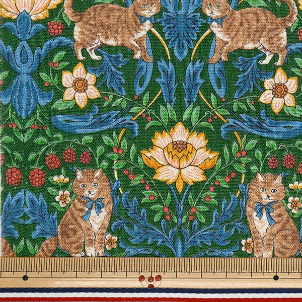 [Quantità a partire da 5] Tessuto "Cotton Linen Canvas Cat Garden Green R9011-2D"