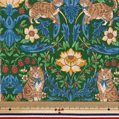 [Quantità a partire da 5] Tessuto "Cotton Linen Canvas Cat Garden Green R9011-2D"