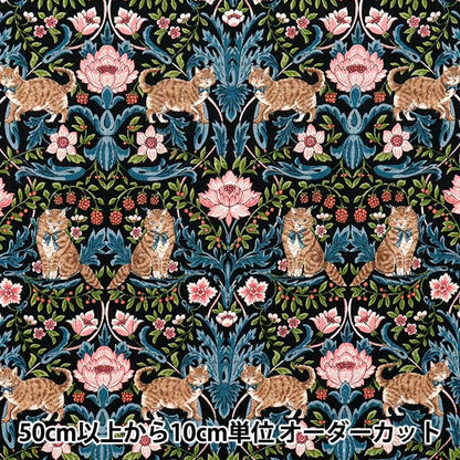 [Количество, начиная с 5] Ткань "Хлопковое льняное холст кошачий сад черный R9011-2e"