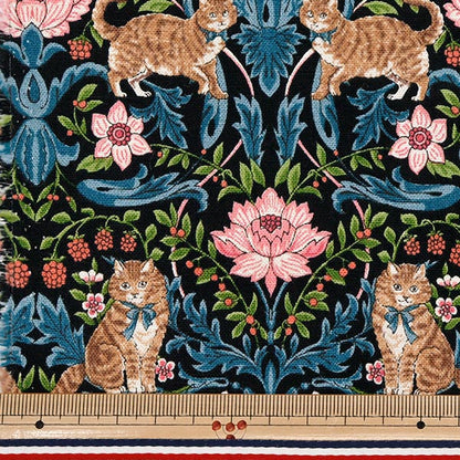 [Количество, начиная с 5] Ткань "Хлопковое льняное холст кошачий сад черный R9011-2e"