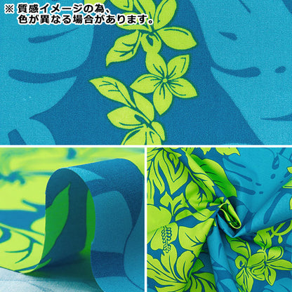 【数量5から】 生地 『TCハワイアンプリント ボーダー ブルー 205003-213』