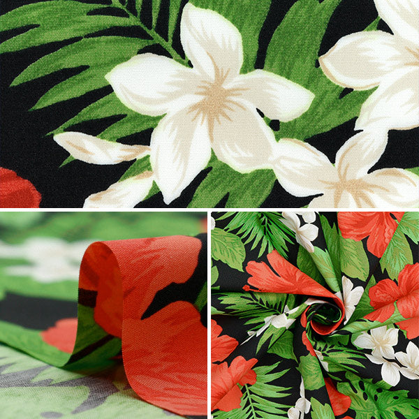 [Cantidad a partir de 5] Tela "TC Impresión hawaiana Hibiscus Black X rojo R9008-2A"
