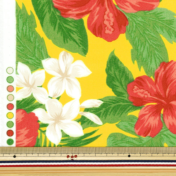 [Quantité à partir de 5] Tissu "TC Hawaiian Print Hibiscus jaune X Red R9008-2b"