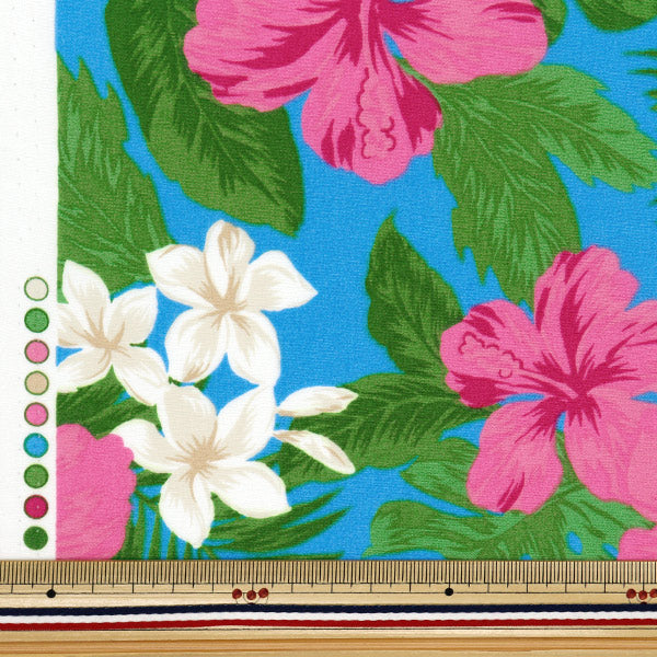 [Cantidad a partir de 5] Tela "TC Impresión hawaiana Hibiscus Blue X Pink R9008-2C"