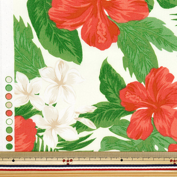 [Cantidad a partir de 5] Tela "TC Hibaiian Print Hibiscus Off X Red R9008-2F"