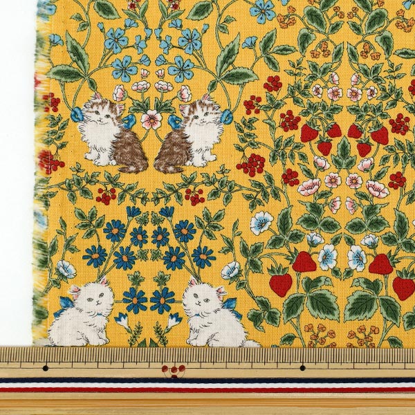 [Anzahl ab 5] Stoff "Nummer 10Oxford Cat Garden Senf R9014-1B"