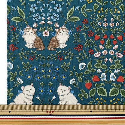 [Anzahl ab 5] Stoff "Nummer 10Oxford Cat Garden Marineblau R9014-1D"