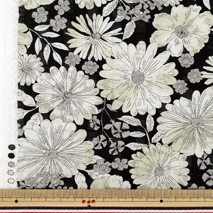 [Cantidad desde 5] Tela "Patrón floral ondulado negro R9034-3A”