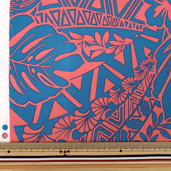 [Quantità da 5] Tessuto "TC Stampa hawaiana Monstera Blu x Rosa 25003-02"