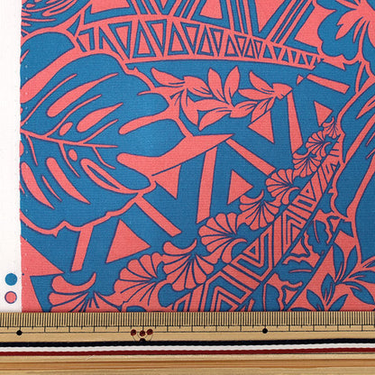 [Quantità da 5] Tessuto "TC Stampa hawaiana Monstera Blu x Rosa 25003-02"