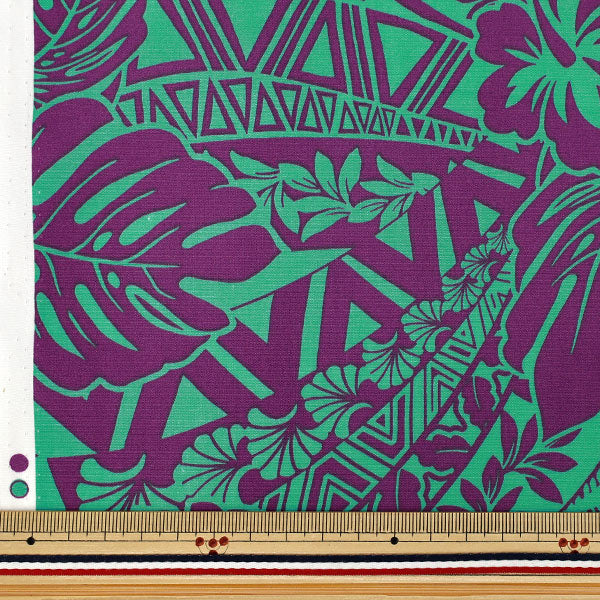 [Quantity from 5] Fabric "TC Hawaiian Print Monstera Purple x Green 25003-05"
