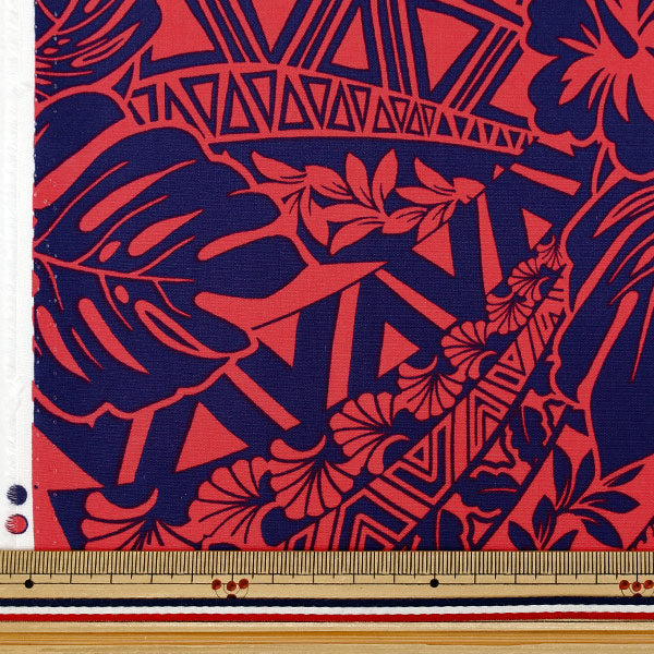[Quantité à partir de 5] Tissu "TC Hawaiian Print Monstera Marine x Rouge 25003-06"