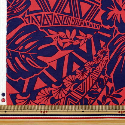 [Quantité à partir de 5] Tissu "TC Hawaiian Print Monstera Marine x Rouge 25003-06"
