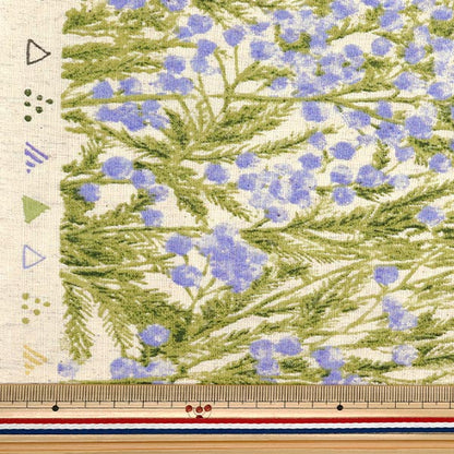 【数量5から】 生地 『mOmen-t モーメント 綿麻シーチング ソフリー加工 ミモザ柄 キナリ×パープル 144-8050-B4PP』 【ユザワヤオリジナル】