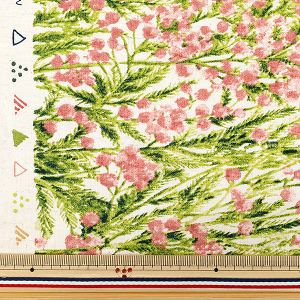 [수량 5개부터] 천・원단 "순간 순간 코튼 린넨시팅 원단 소플리 가공 미모사 무늬 키나리×핑크 144-8050-B6PI" 【Yuzawaya오리지널】