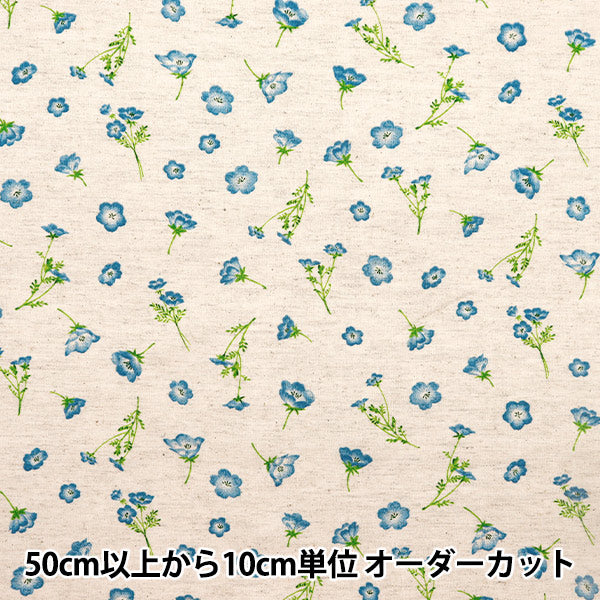 [De la quantité 5] Tissu "Momen-T Moment Cotton Linen Sofrey Nemophila Total Pattern Kinari 144-8050-E1NA" 【Yuzawayaoriginal】