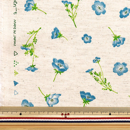 [De la quantité 5] Tissu "Momen-T Moment Cotton Linen Sofrey Nemophila Total Pattern Kinari 144-8050-E1NA" 【Yuzawayaoriginal】