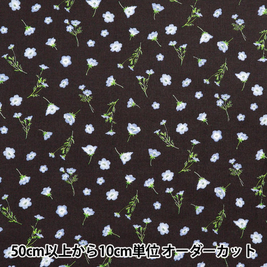 【数量5から】 生地 『mOmen-t モーメント 綿麻ソフリー ネモフィラ総柄 チャコール 144-8050-E4CH』 【ユザワヤオリジナル】