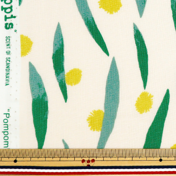 [Menge ab 5] Stoff "Kippis leinwandbindung Pom Pom Elfenbein KPS-89A"