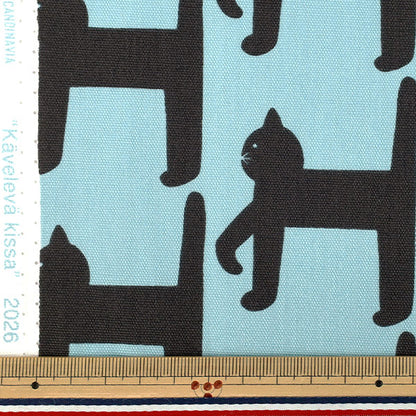 【数量5から】 生地 『kippis (キッピス) オックス 歩く猫 パウダーブルー KPO-96A』