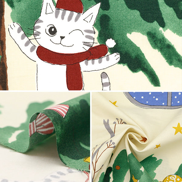 生地 『シーチング クリスマス パネルカットクロス 約110cm×60cm ネコ