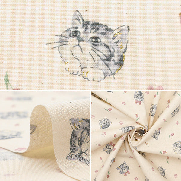 【数量5から】 生地 『NOVA シーチング フェミニンキャット ナチュラル NSE-CAT-NA』 KOKKA コッカ 【ユザワヤオリジナル】