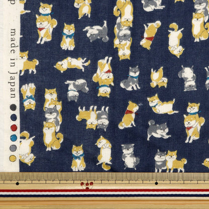 [From quantity 5] Fabric 『double gauze Chibi Puri SHIBA Navy YKA-29090-1E" KOKKA