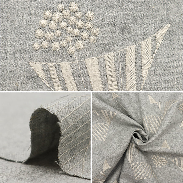 【数量5から】 生地 『echino (エチノ) ビエラ杢起毛 刺繍フラッグ ライトグレー EKX-98080-81A』 KOKKA コッカ