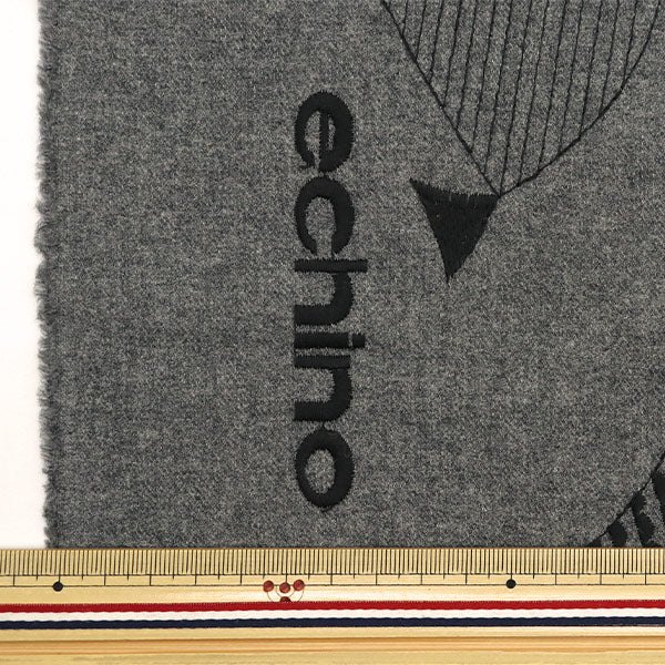 [Menge ab 5] Stoff "Echino ViyellaBrushed Embroidered Flag Gray x Black EKX-98080-81B" KOKKA
