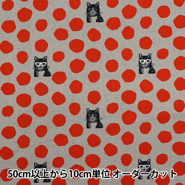 [Quantity starting from 5] Fabric "echino NekoNoe CAT Cotton Linen Canvas Red EYX-91000-100C" KOKKA