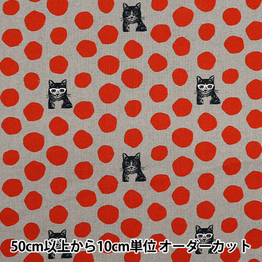 [Quantity starting from 5] Fabric "echino NekoNoe CAT Cotton Linen Canvas Red EYX-91000-100C" KOKKA