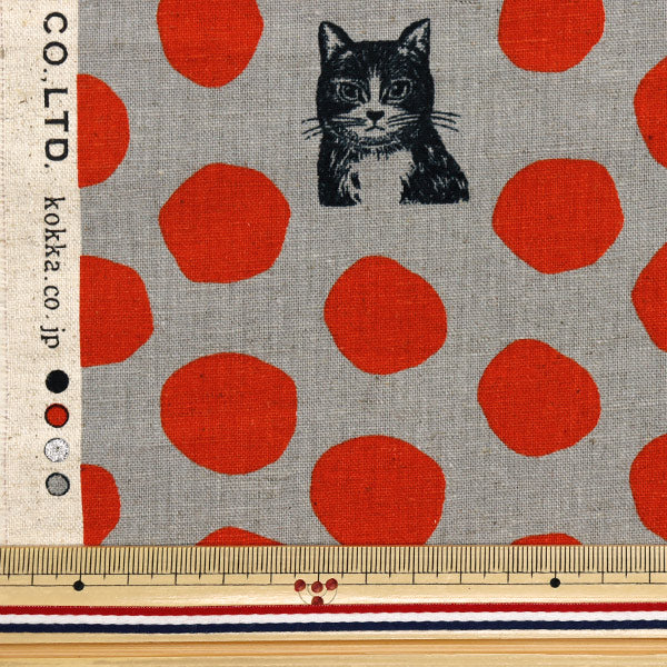 [Quantity starting from 5] Fabric "echino NekoNoe CAT Cotton Linen Canvas Red EYX-91000-100C" KOKKA
