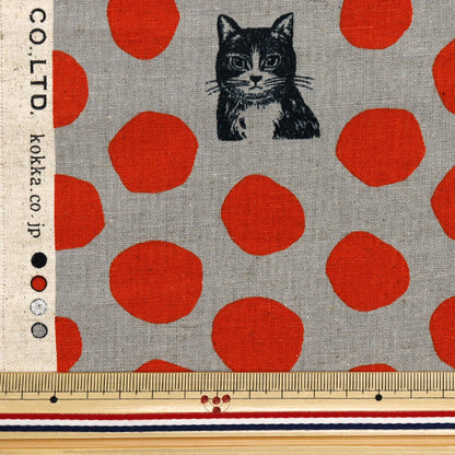 [Quantity starting from 5] Fabric "echino NekoNoe CAT Cotton Linen Canvas Red EYX-91000-100C" KOKKA