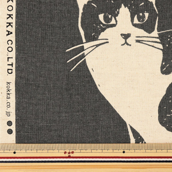 [Cantidad a partir de 5] Tela "Echino Nekonoe Cat Cat Cotton Linen Canvas Charcoal Grey EYX-91000-101B" KOKKA