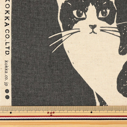 [Cantidad a partir de 5] Tela "Echino Nekonoe Cat Cat Cotton Linen Canvas Charcoal Grey EYX-91000-101B" KOKKA