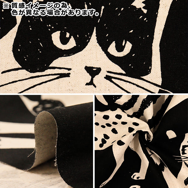 [Cantidad a partir de 5] Tela "Echino Nekonoe Cat Cat Cotton Linen Canvas Charcoal Grey EYX-91000-101B" KOKKA