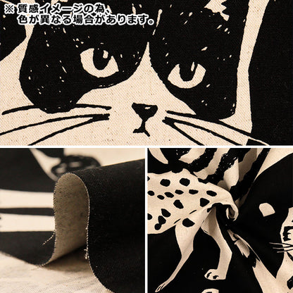 [Cantidad a partir de 5] Tela "Echino Nekonoe Cat Cat Cotton Linen Canvas Charcoal Grey EYX-91000-101B" KOKKA