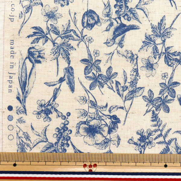[Quantity starting from 5] Fabric "Cotton and linen"Sheeting Natural Garden Blue YGA-81070-2A" KOKKA