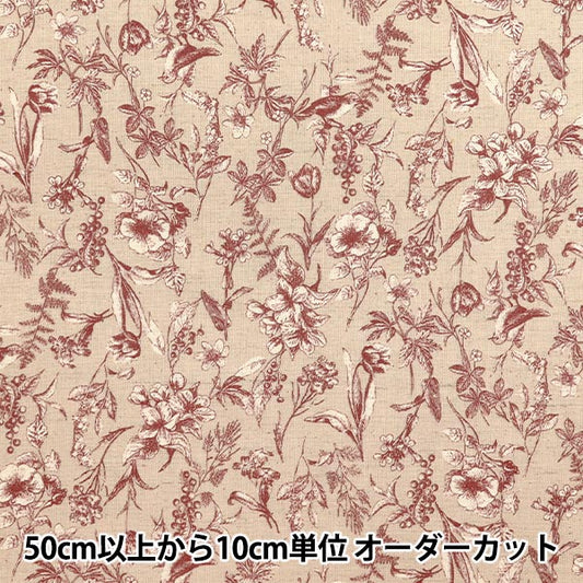 [Cantidad a partir de 5] Tela "Algodón y lino"láminas Jardín natural Red YGA-81070-2C" KOKKA