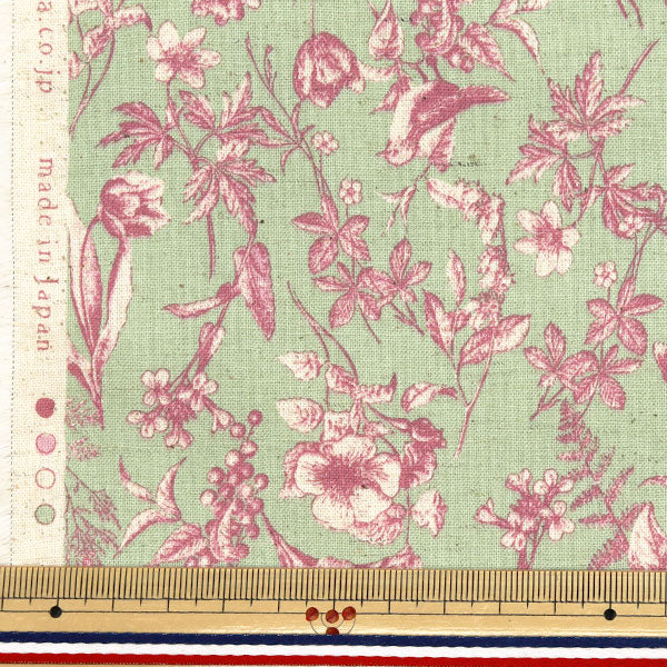 [Cantidad a partir de 5] Tela "Algodón y lino"láminas Jardín natural verde x rosa YGA-81070-2D" KOKKA