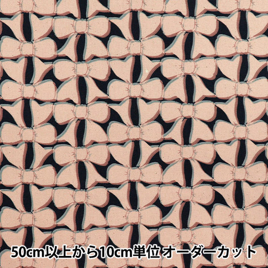 【数量5から】 生地 『オックス Linnea リボン ブラック×ピンク YKA-3100-1D』 KOKKA コッカ