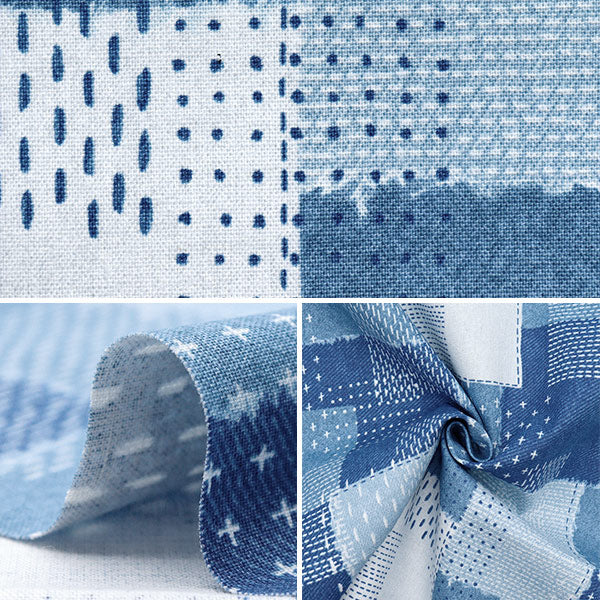 [Quantité à partir de 5] Tissu "Toile en lin en coton" SashikoTweeterpatchwork Denim Blue YGA-81000-1A" KOKKA