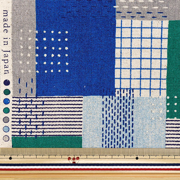 [Quantity starting from 5] Fabric "Cotton Linen Canvas" SashikoTweetQuilting Blue x Green YGA-81000-2A" KOKKA