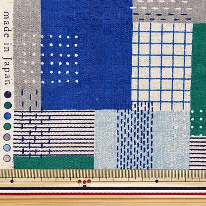 [Quantity starting from 5] Fabric "Cotton Linen Canvas" SashikoTweetQuilting Blue x Green YGA-81000-2A" KOKKA
